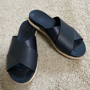 Tory Burch Black Leather Espadrille Sandals